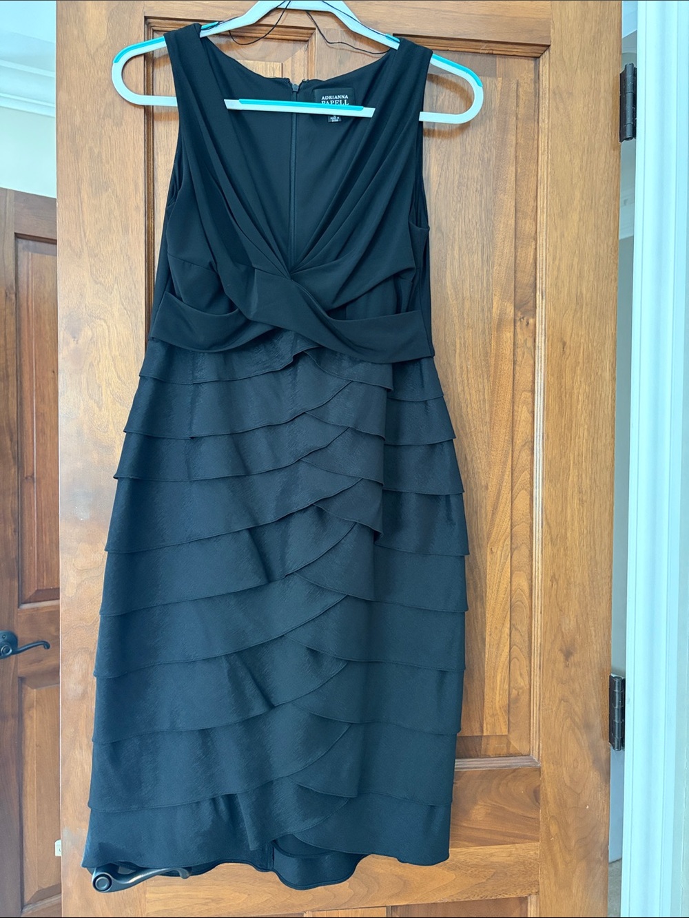 Adrianna Papell Black Tiered V-Neck Midi Dress